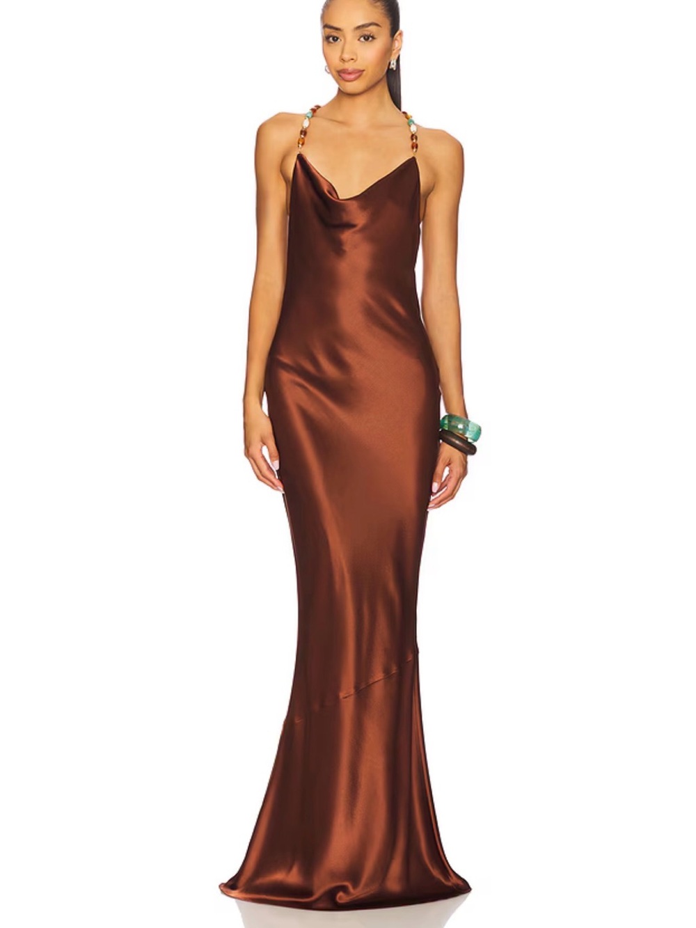 Satin Slip Dress in Brown